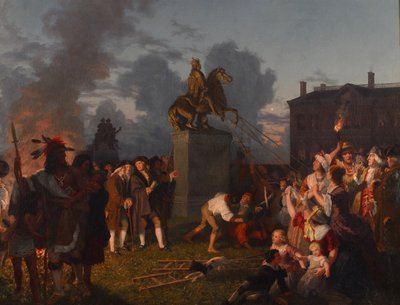 किंग जॉर्ज III की मूर्ति को नीचे खींचना, c.1859 द्वारा जोहान्स एडम साइमन ओर्टेल